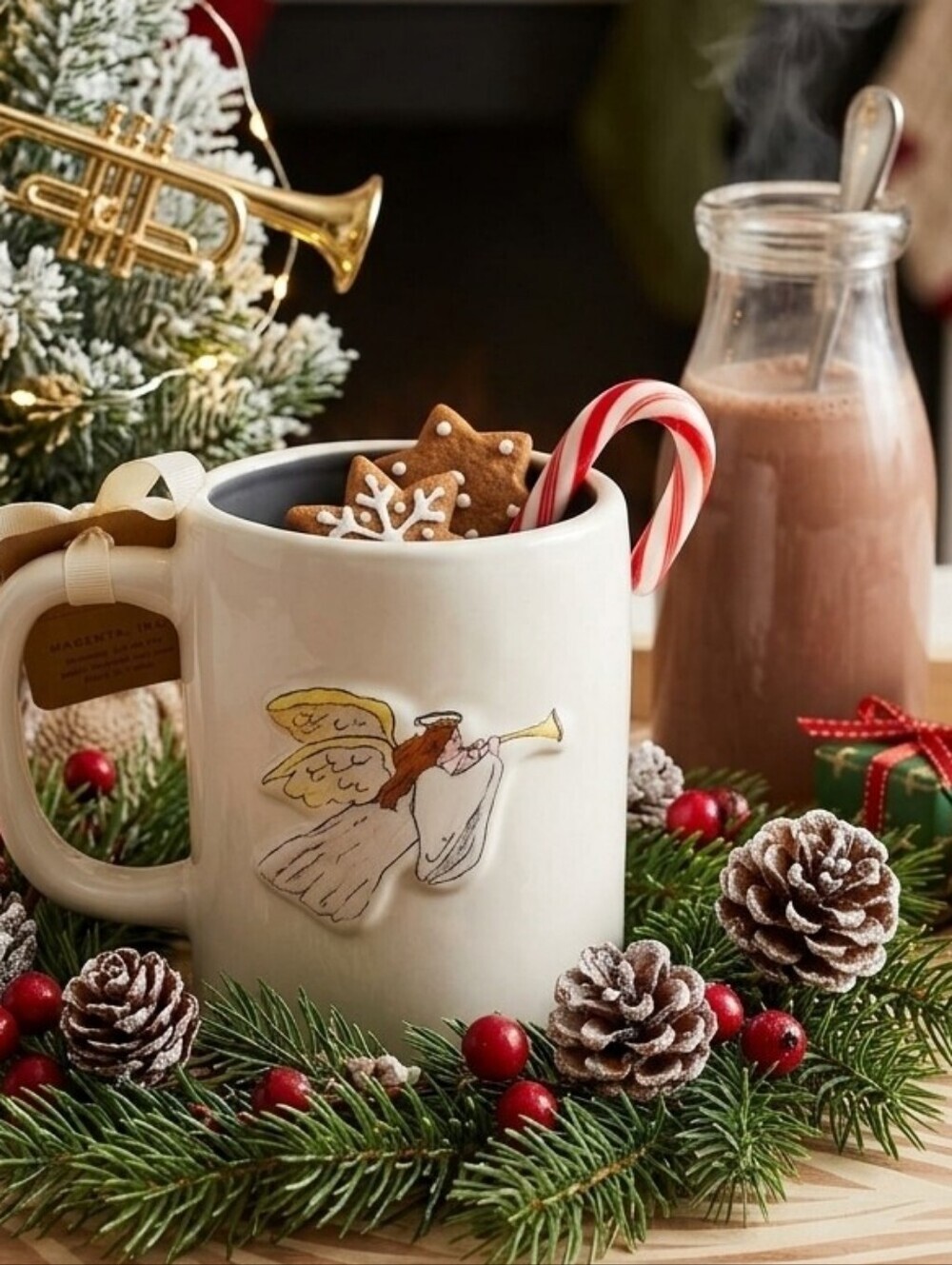 Rae Dunn Angel With Horn Joy To The World Christmas Mug NWT Nativity
